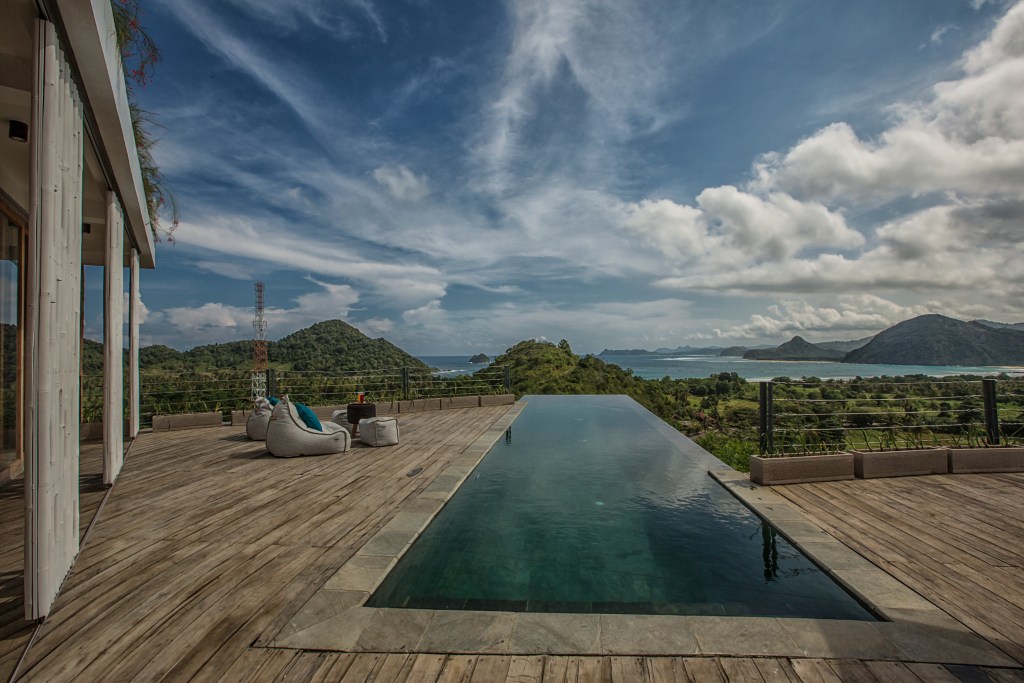 Pool view of the villa in Lombok, Indonesia
