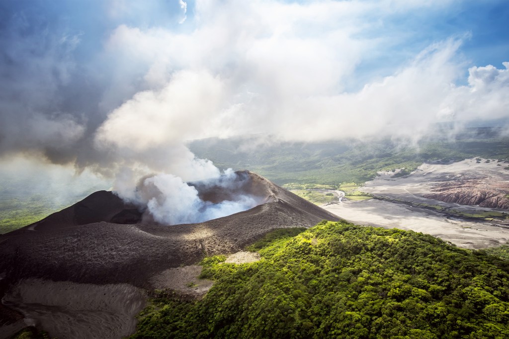 Aerial view of Yasure Volcano on Tanna Island, Vanuatu.