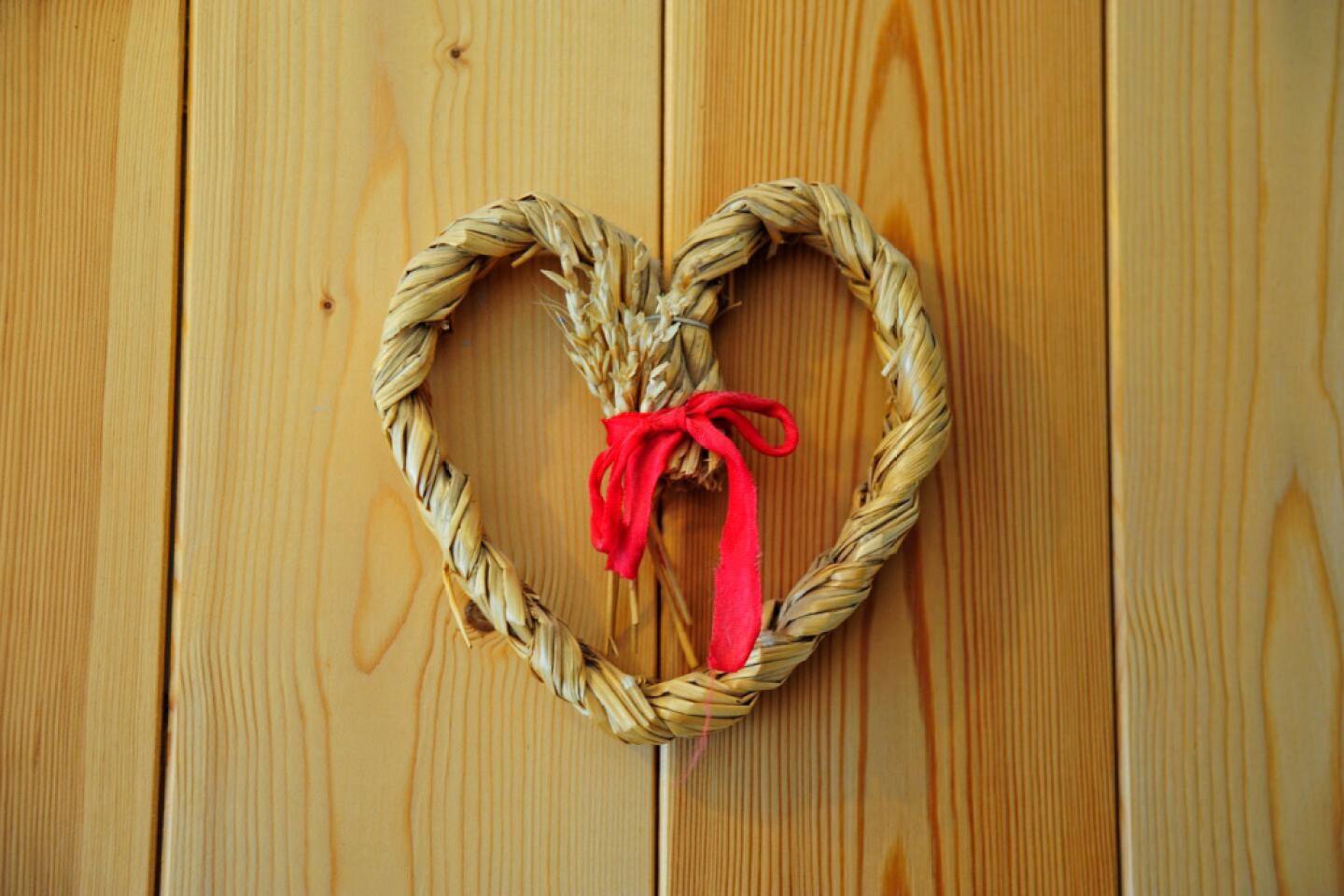 Heart shaped token on the door at Superhost, Alex and Renie's farmhouse in Wales