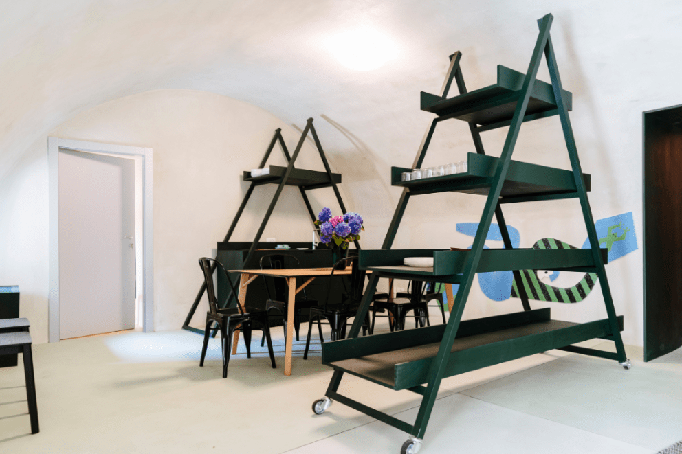 Step-free living room at Casa Baer designed with moveable furniture