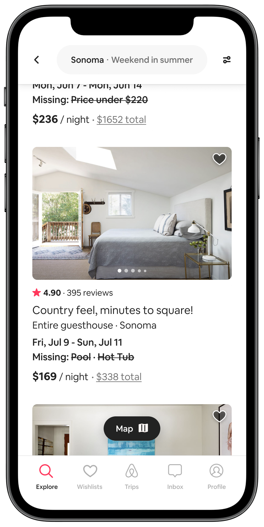 Mobile screenshot showing the flexible matching feature on the Airbnb app.