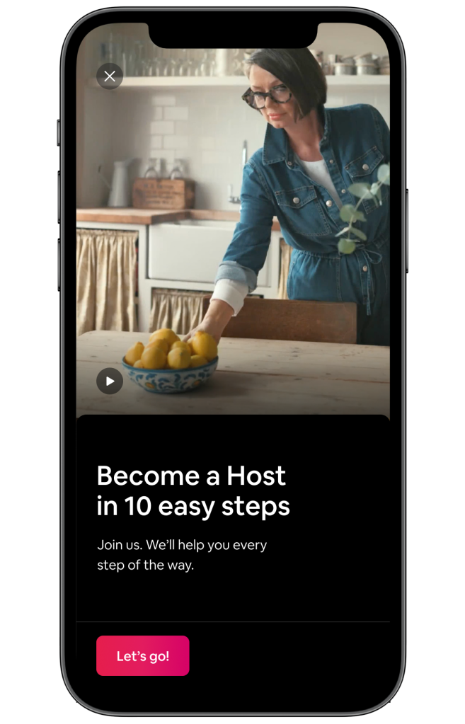 iPhone demo showing Become a Host in 10 Steps update