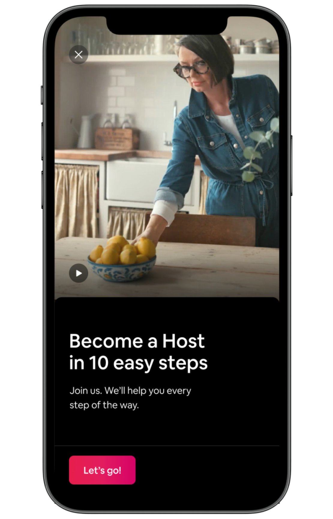 iPhone demo showing Become a Host in 10 Steps update