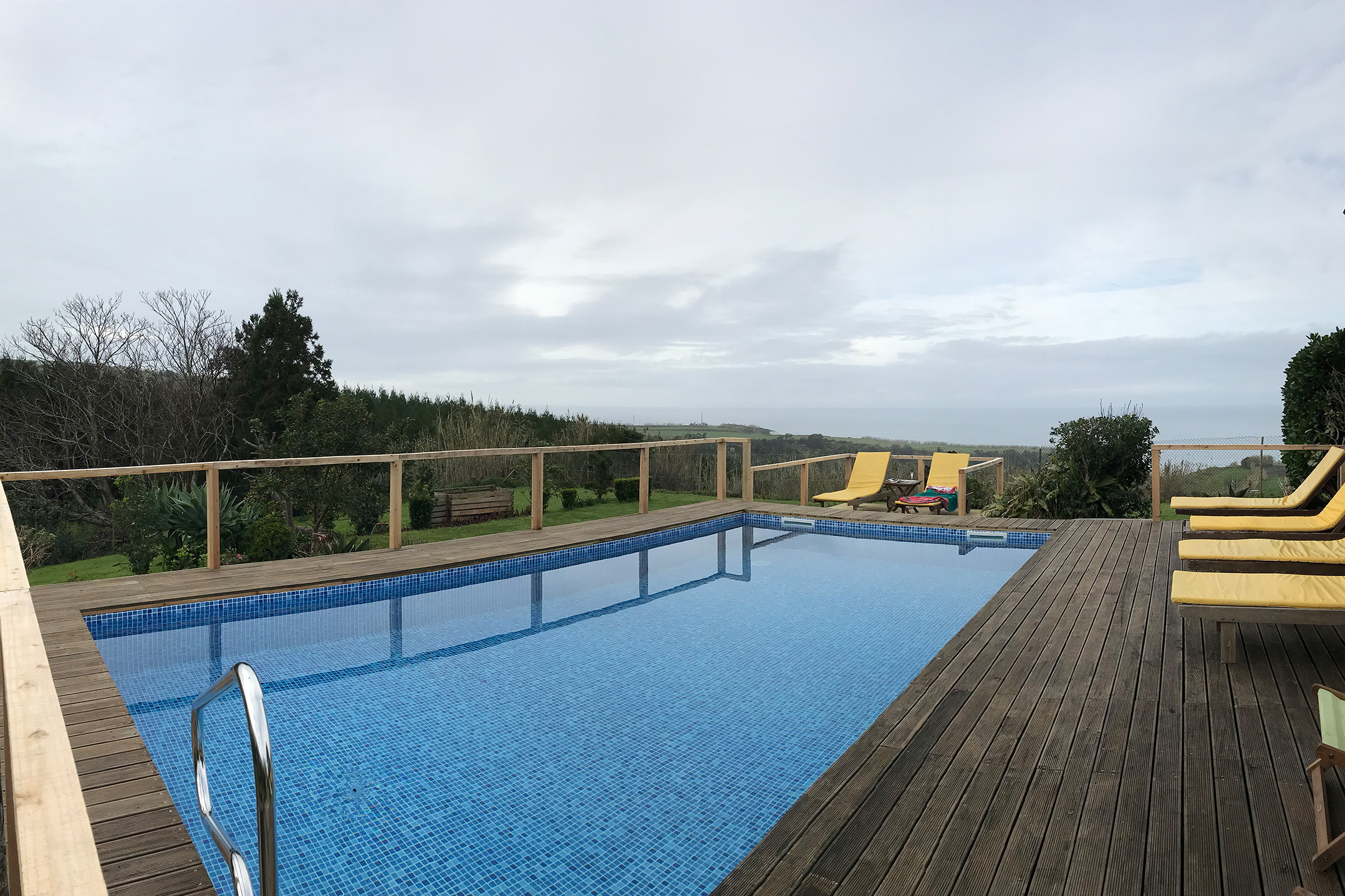Outdoor pool and view from the Tradicampo Eco Country House in Nordeste, Portugal