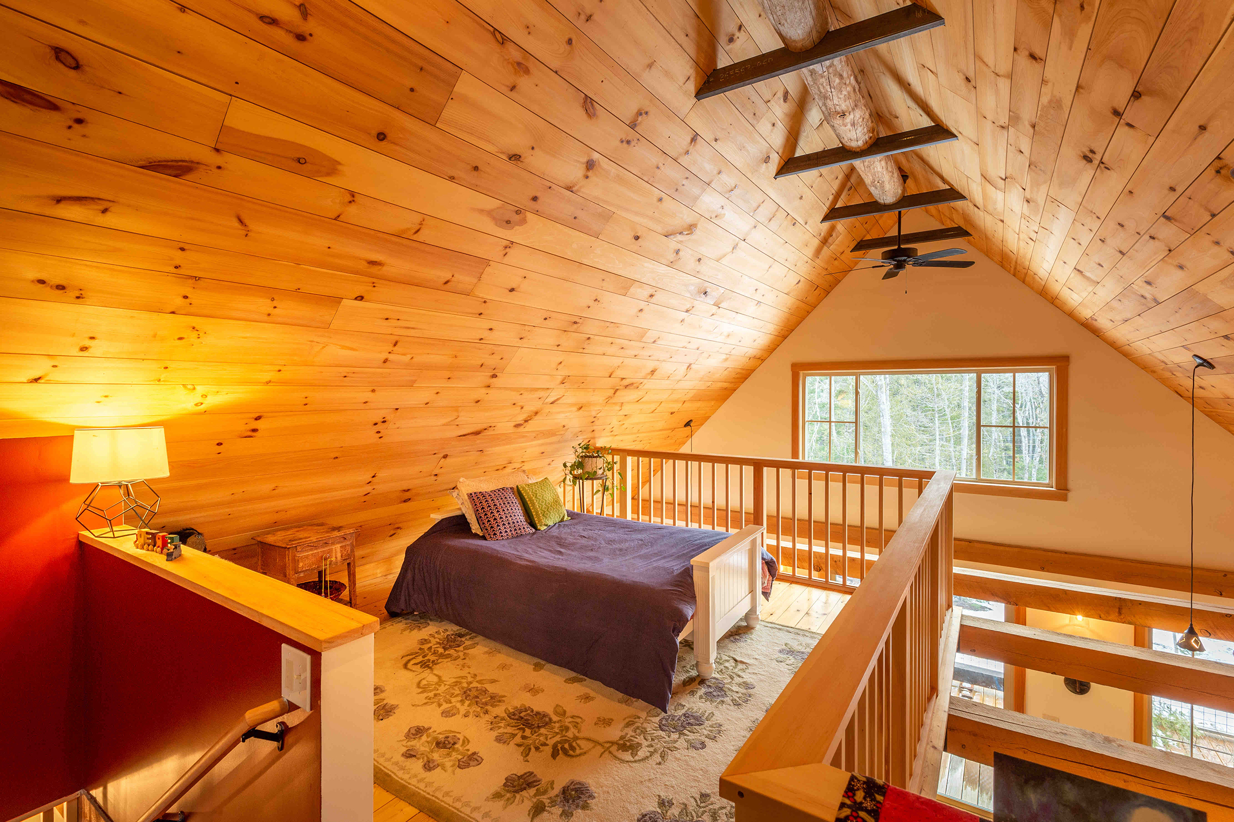 Bedroom loft view of the Sunny New Home in Acadia National Park, Maine