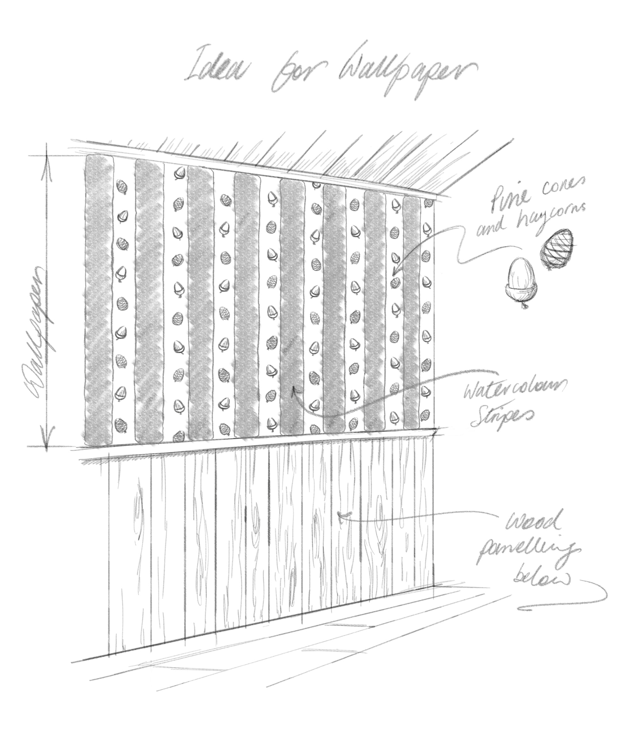 The design sketch for the acorn-patterned wallpaper.