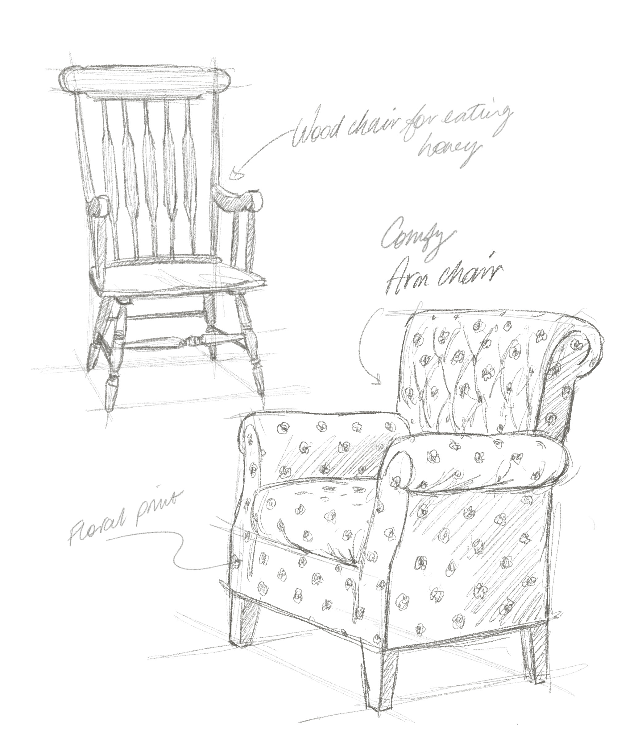 The design sketches for some of the Bearbnb’s furniture