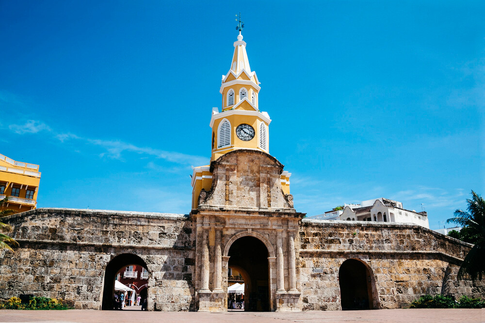 Torre del reloj en Cartagena de Indias, Colombia.
