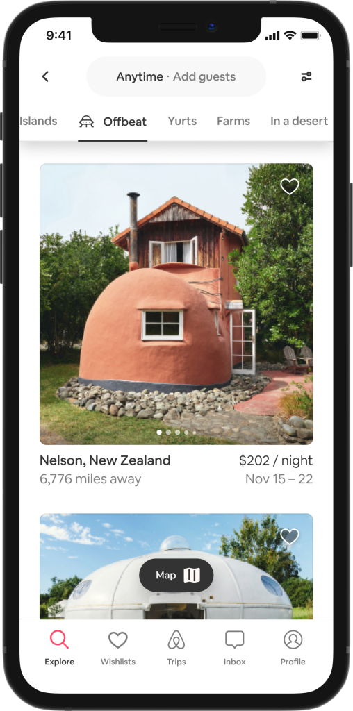 Graphical interface of the I'm Flexible tool using the new unique stay filter, 'offbeat', which shows a screenshot of the Boot home on Airbnb in Nelson, New Zealand. 