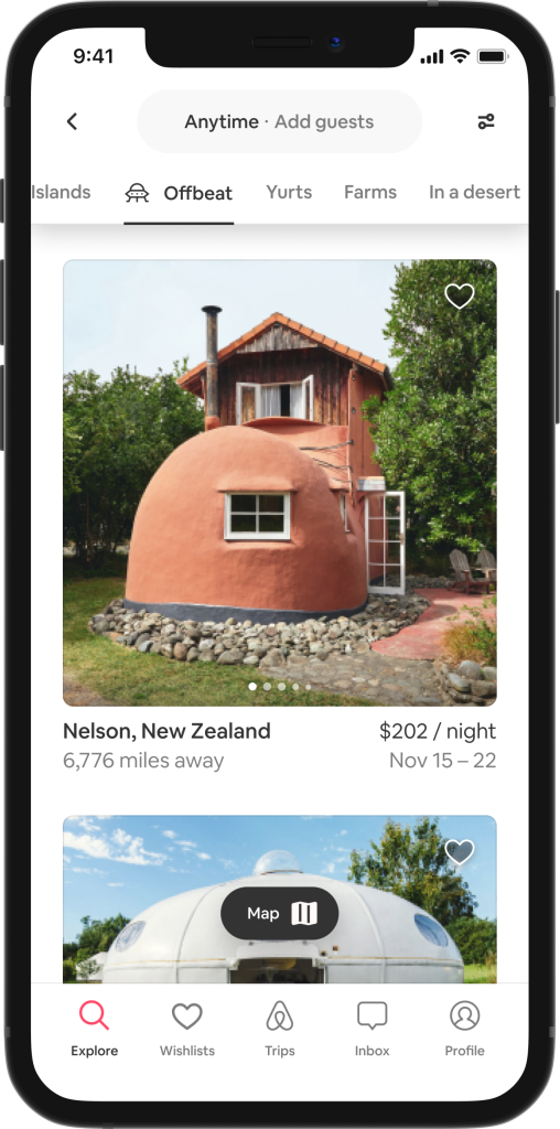 Graphical interface of the I'm Flexible tool using the new unique stay filter, 'offbeat', which shows a screenshot of the Boot home on Airbnb in Nelson, New Zealand.