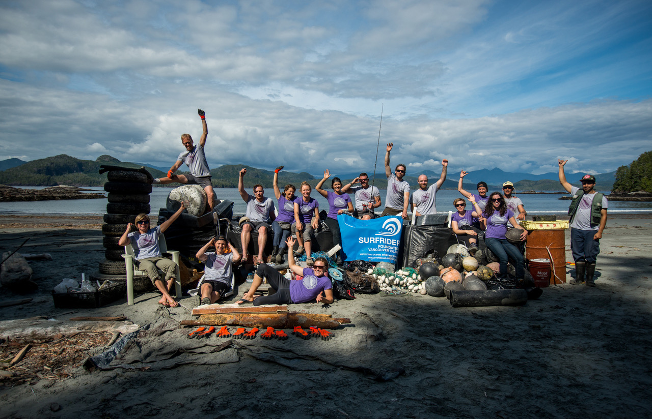 Surfrider Foundation Vancouver posing on a beach in BC, Canada