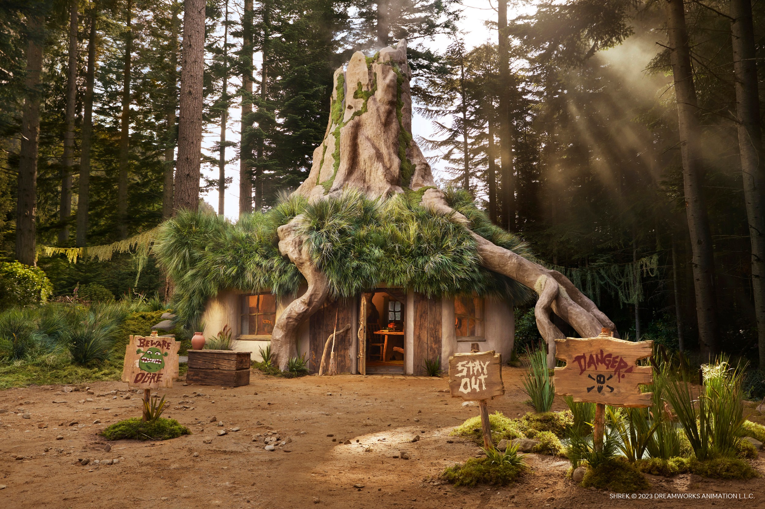 Exterior of Shrek's Swamp, a house built under a stump
