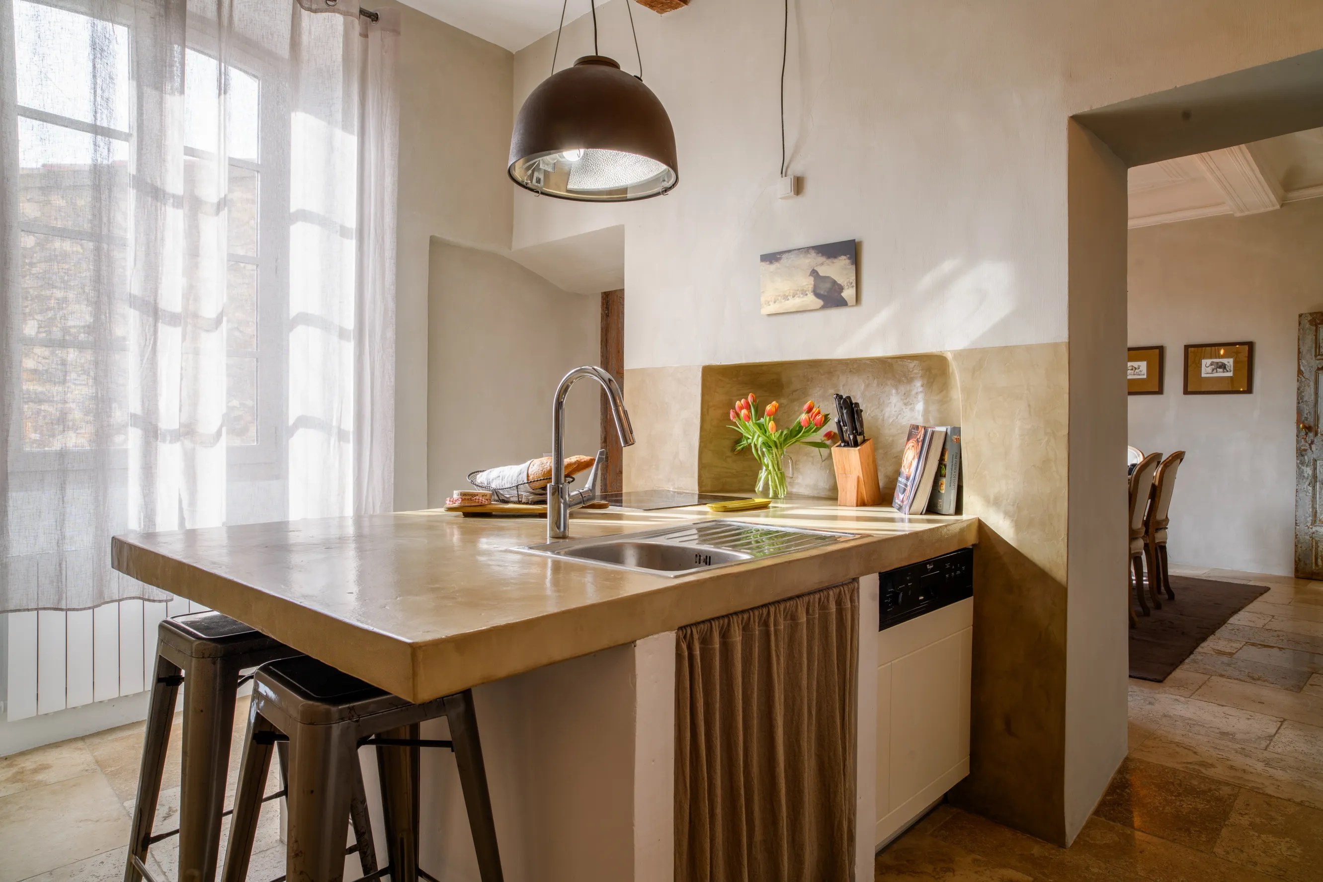 Kitchen counter in "Elegant 18th Century Village Home with Roof Terrace" listing