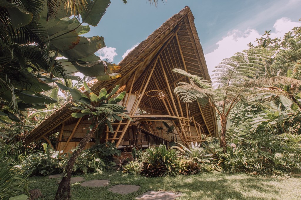 Bamboo villa in a tropical forest. 