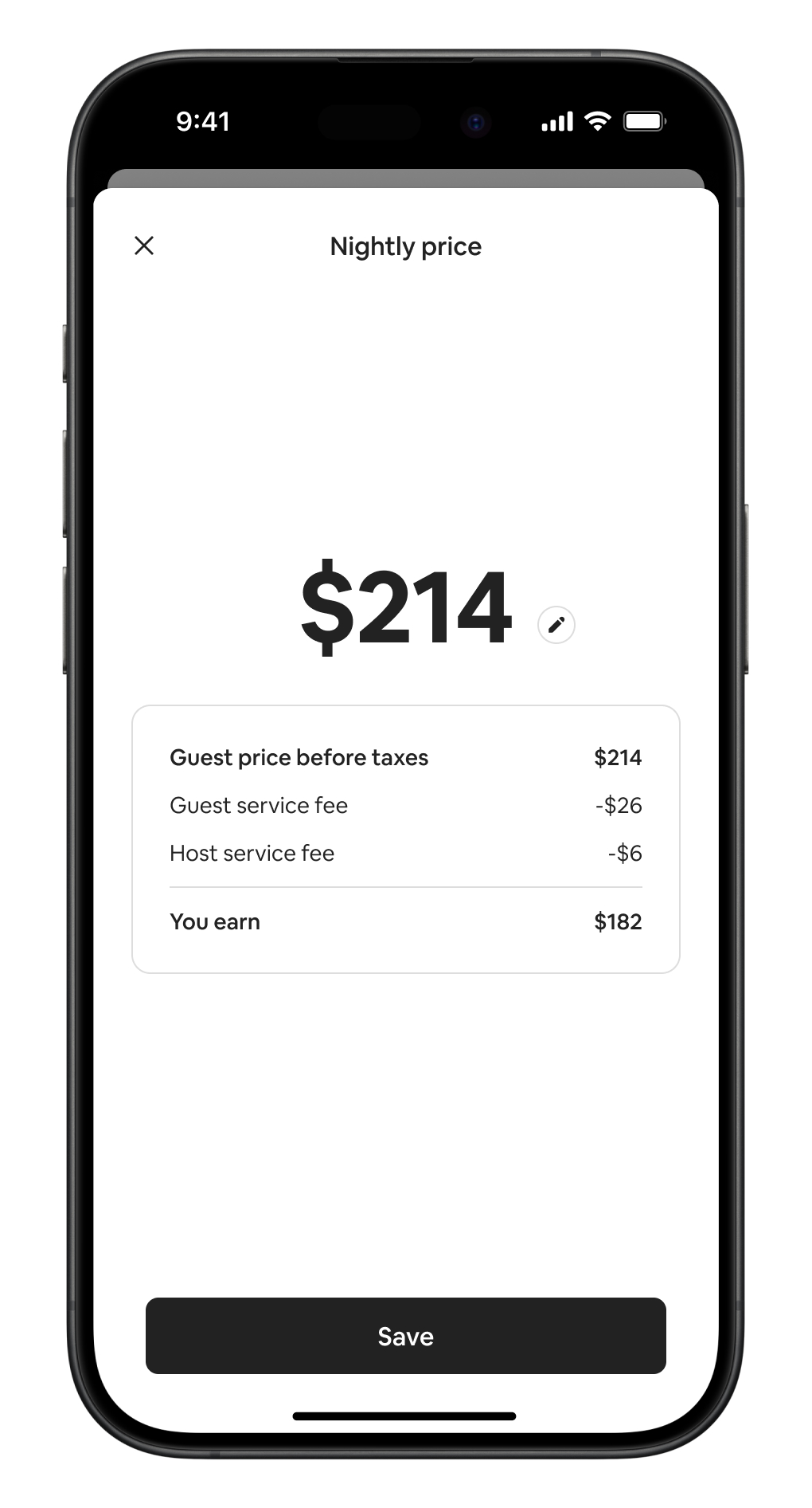 Phone screen showing Host pricing tools.