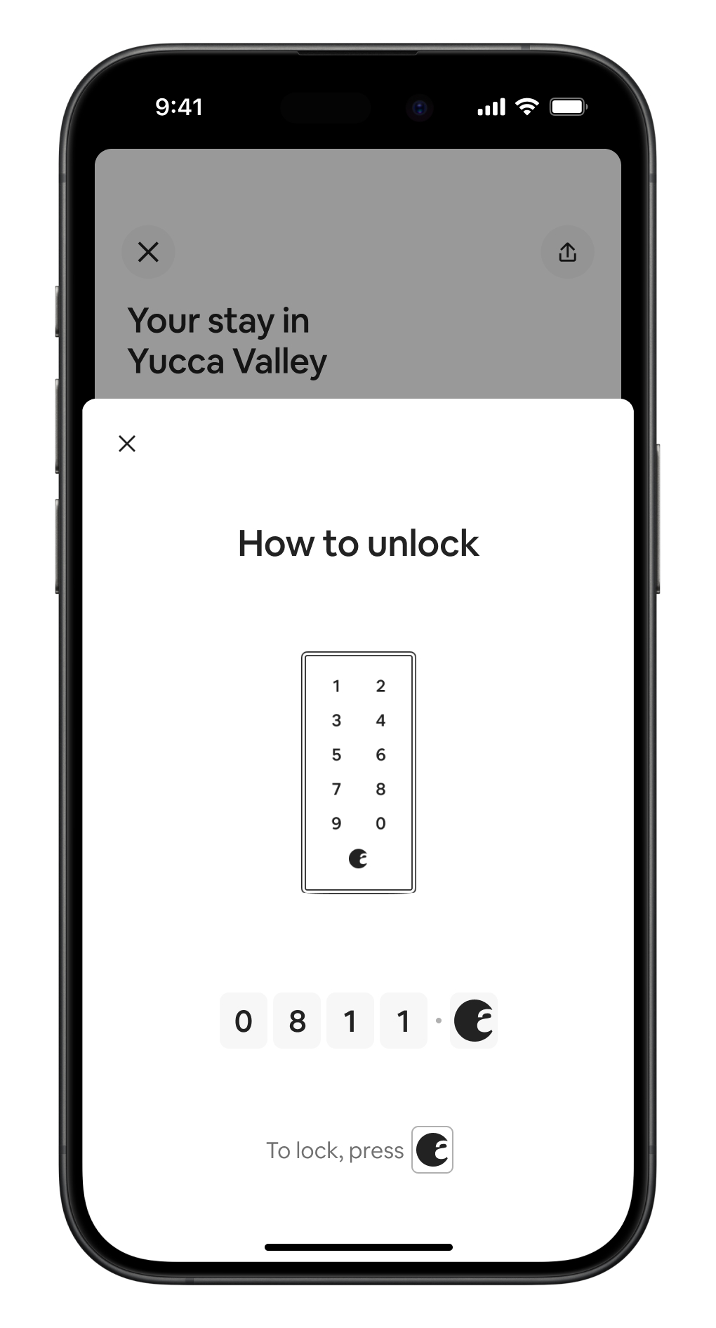 Phone screen with instructions for unlocking a August lock.