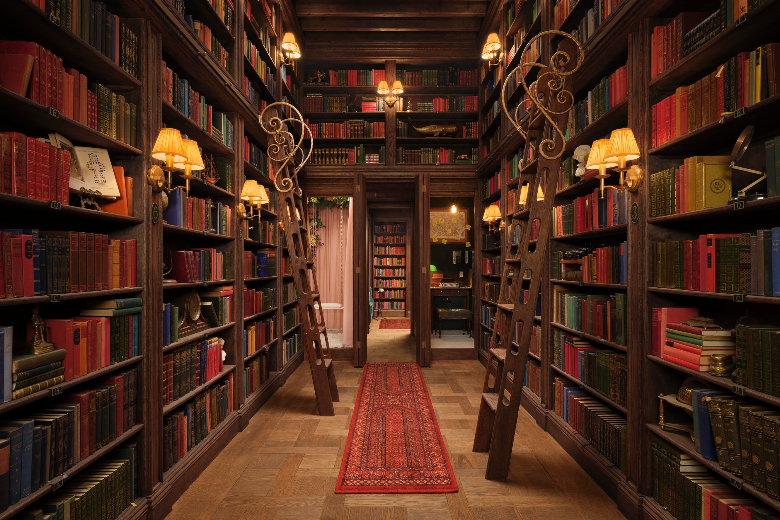 Shot of the book-lined interior of the stay, showing just some of the specially curated collection of over 22,000 books.
