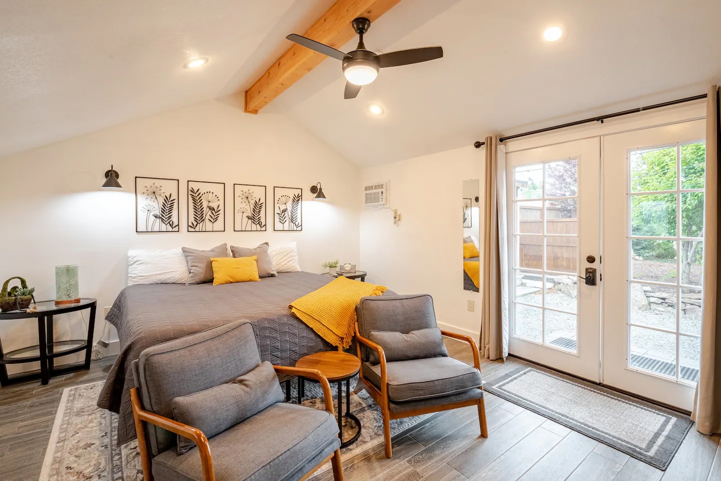 Bedroom with grey couch