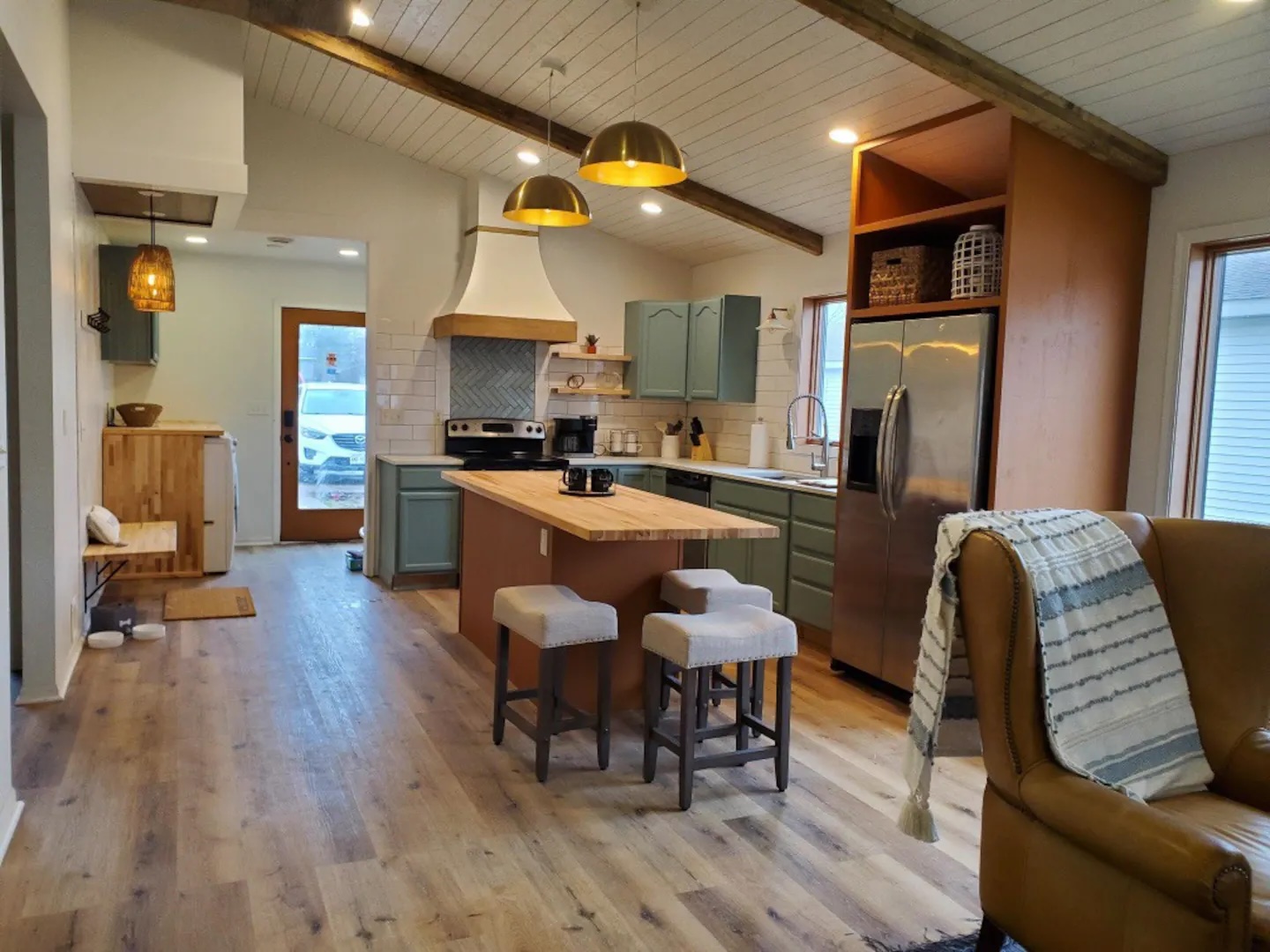 Kitchen with wood fixtures