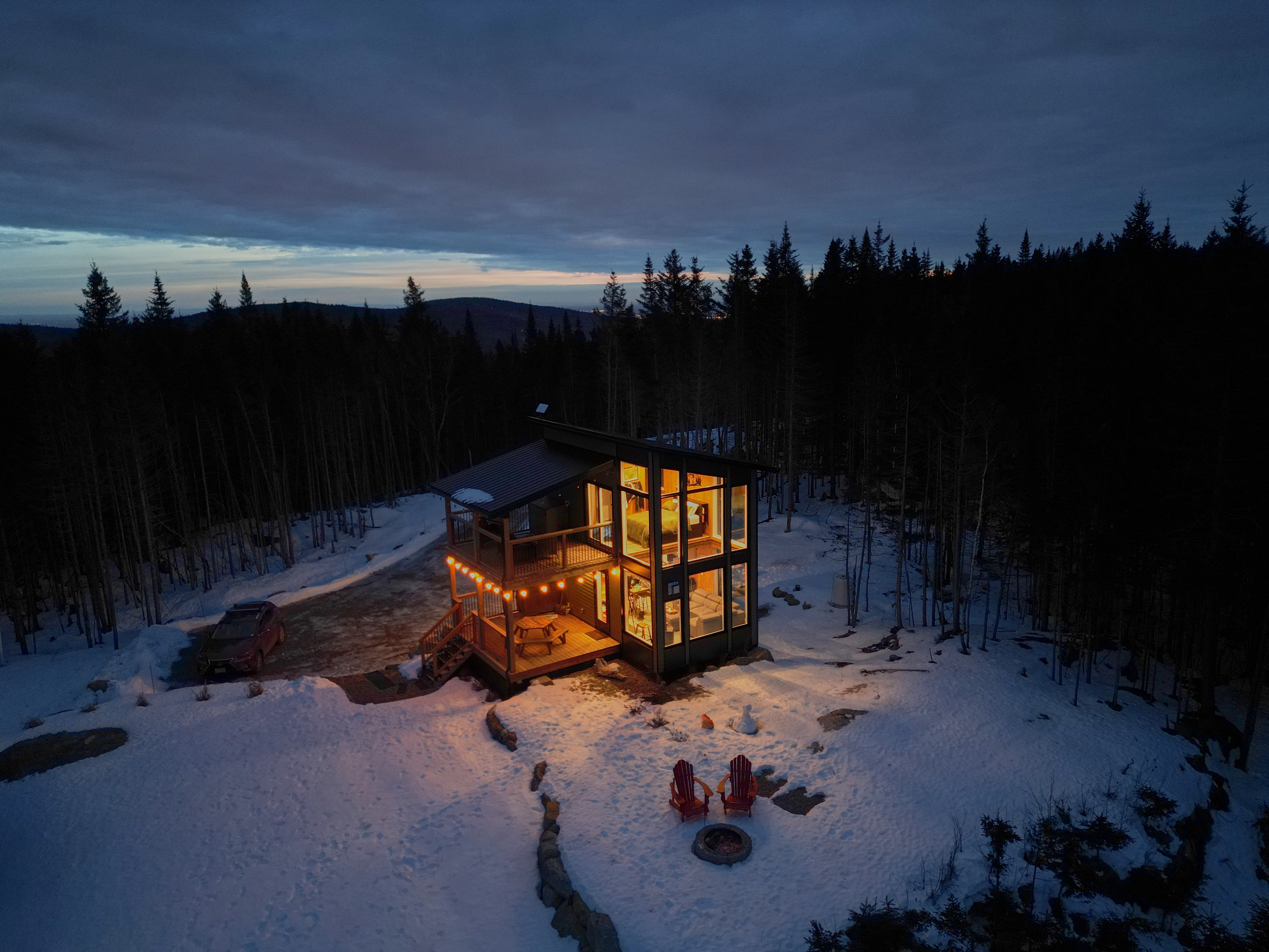 Ski chalet covered in snow