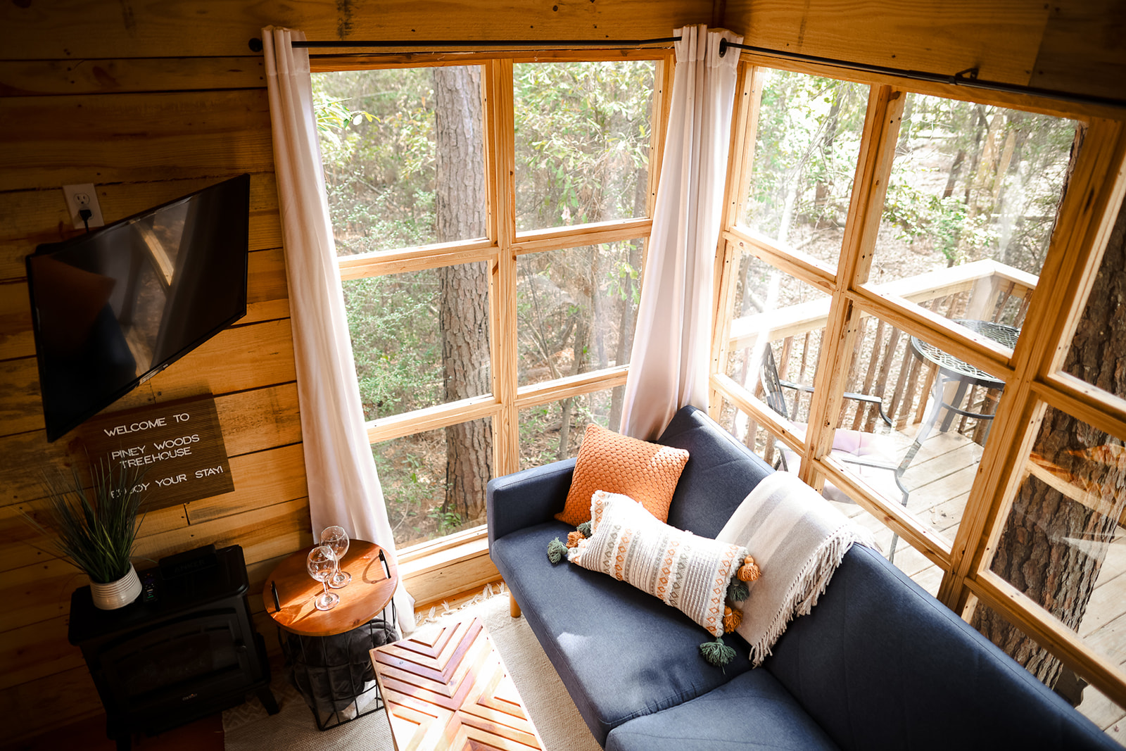 Interior of a treehouse with windows