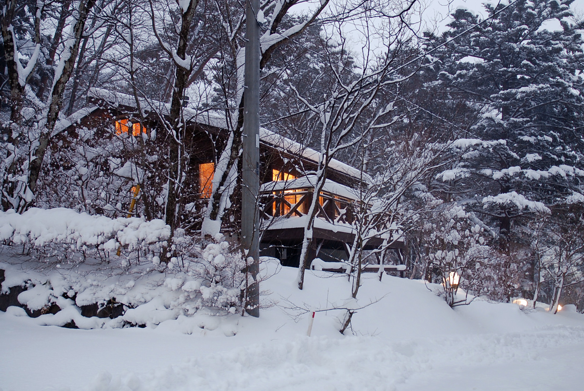 Cottage covered in snow