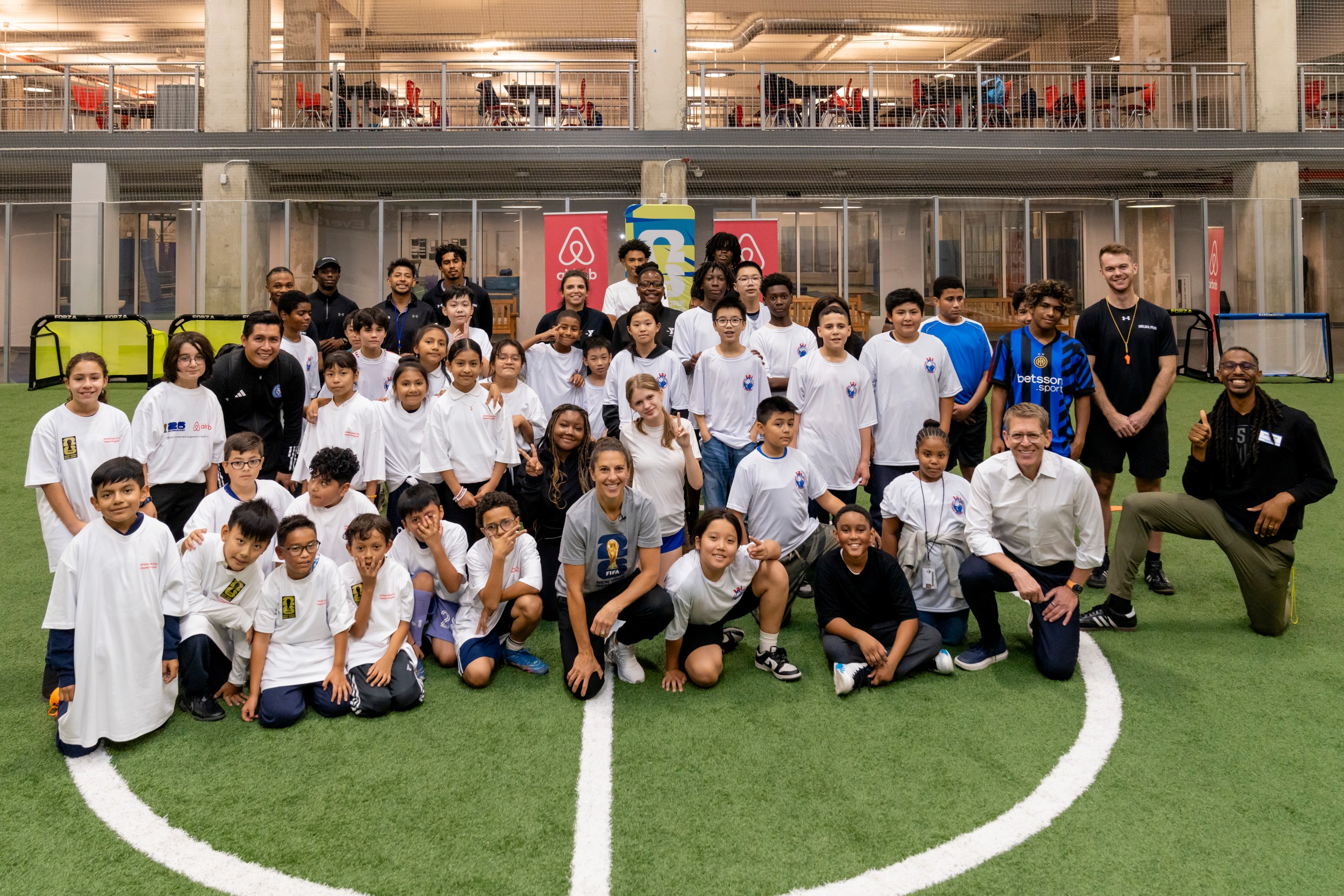 Group of kids attending soccer event